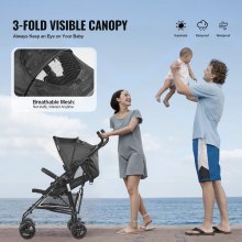 VEVOR Lightweight Stroller Compact Easy Fold Adjustable Backrest Black/White