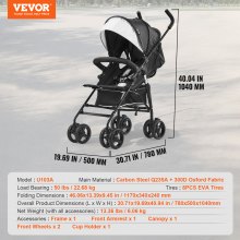 VEVOR Lightweight Stroller Compact Easy Fold Adjustable Backrest Black/White