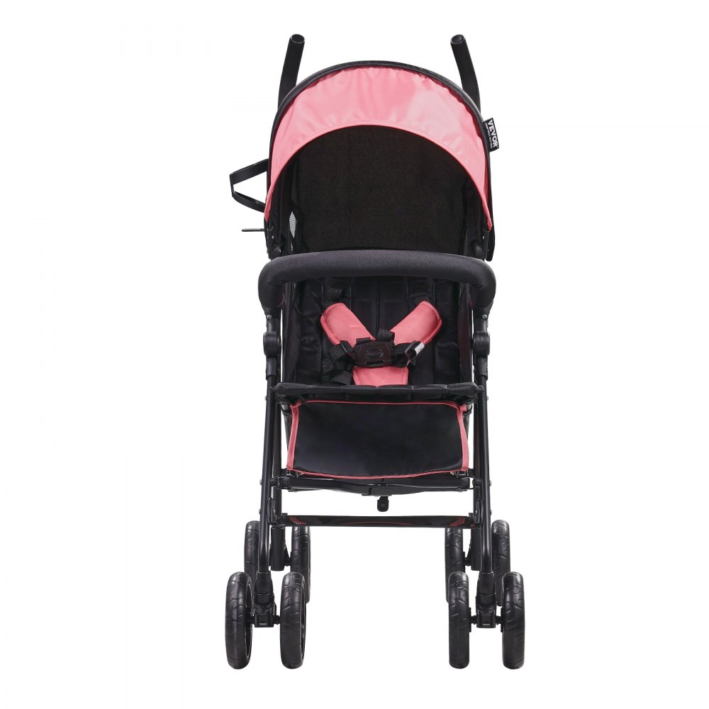 VEVOR Lightweight Stroller, Compact Easy Fold MultiPosition Recline Canopy Backrest, Carbon Steel Frame, Large Storage Basket, Umbrella Toddler Baby Stroller for Travel and More, Black/Pink