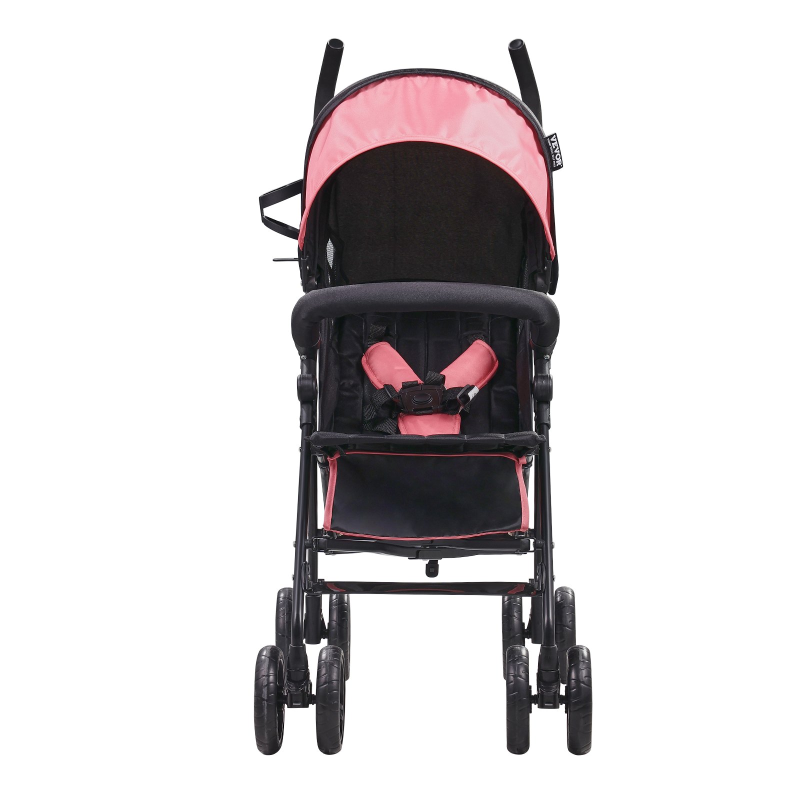 VEVOR Lightweight Stroller, Compact Easy Fold MultiPosition Recline Canopy Backrest, Carbon Steel Frame, Large Storage Basket, Umbrella Toddler Baby Stroller for Travel and More, Black/Pink