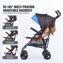 VEVOR Lightweight Stroller Compact Easy Fold Adjustable Backrest Black/Blue