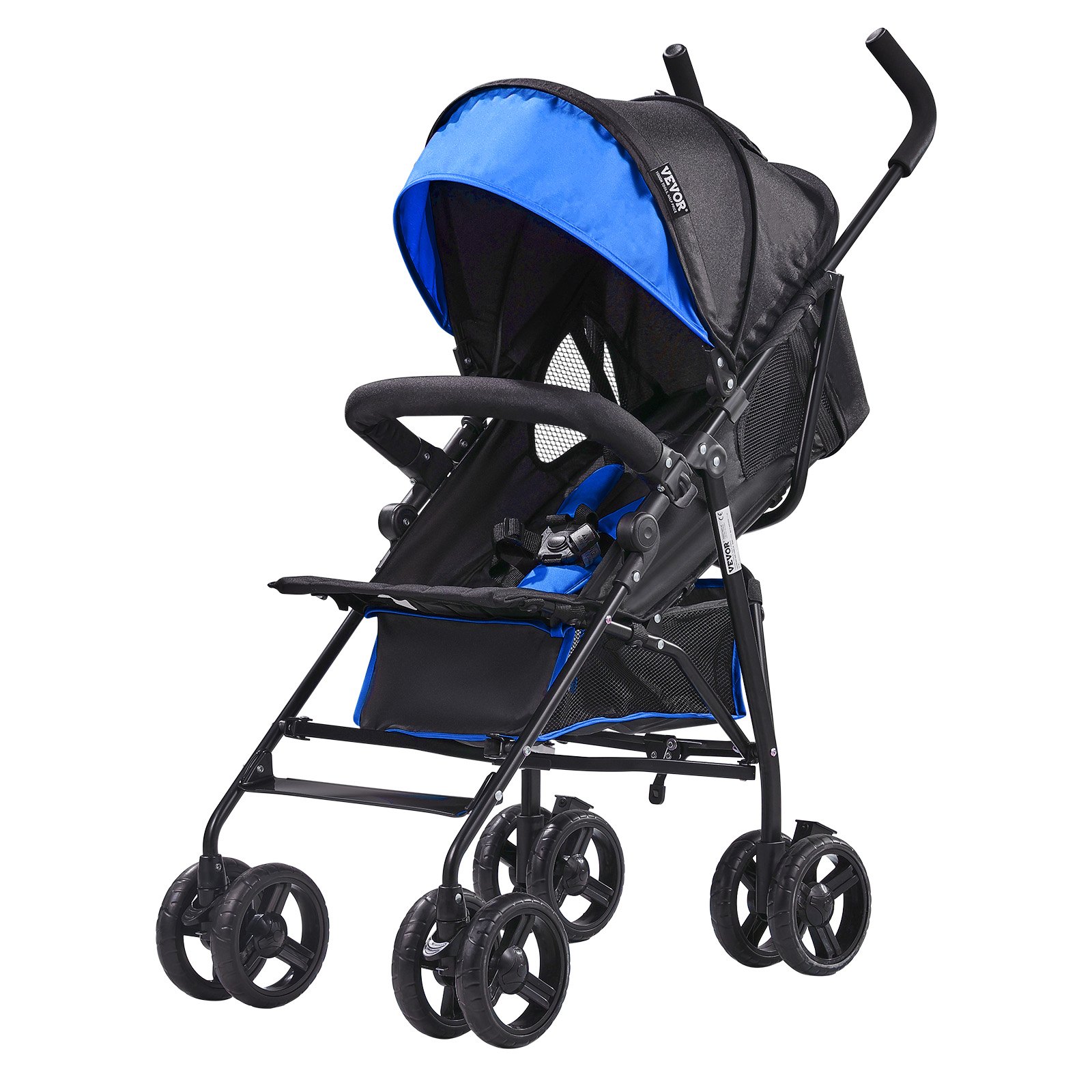 VEVOR Lightweight Stroller, Compact Easy Fold MultiPosition Recline Canopy Backrest, Carbon Steel Frame, Large Storage Basket, Umbrella Toddler Baby Stroller for Travel and More, Black/Blue