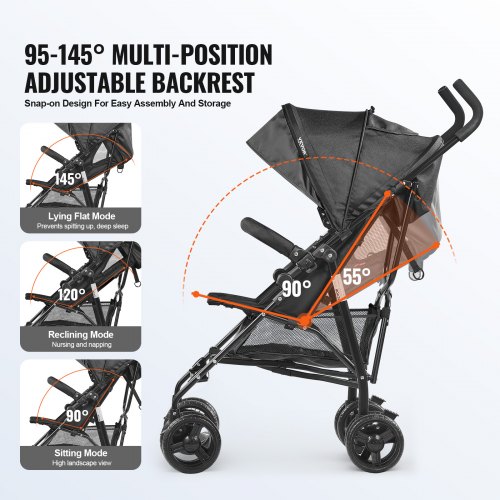 VEVOR Lightweight Stroller, Compact Easy Fold MultiPosition