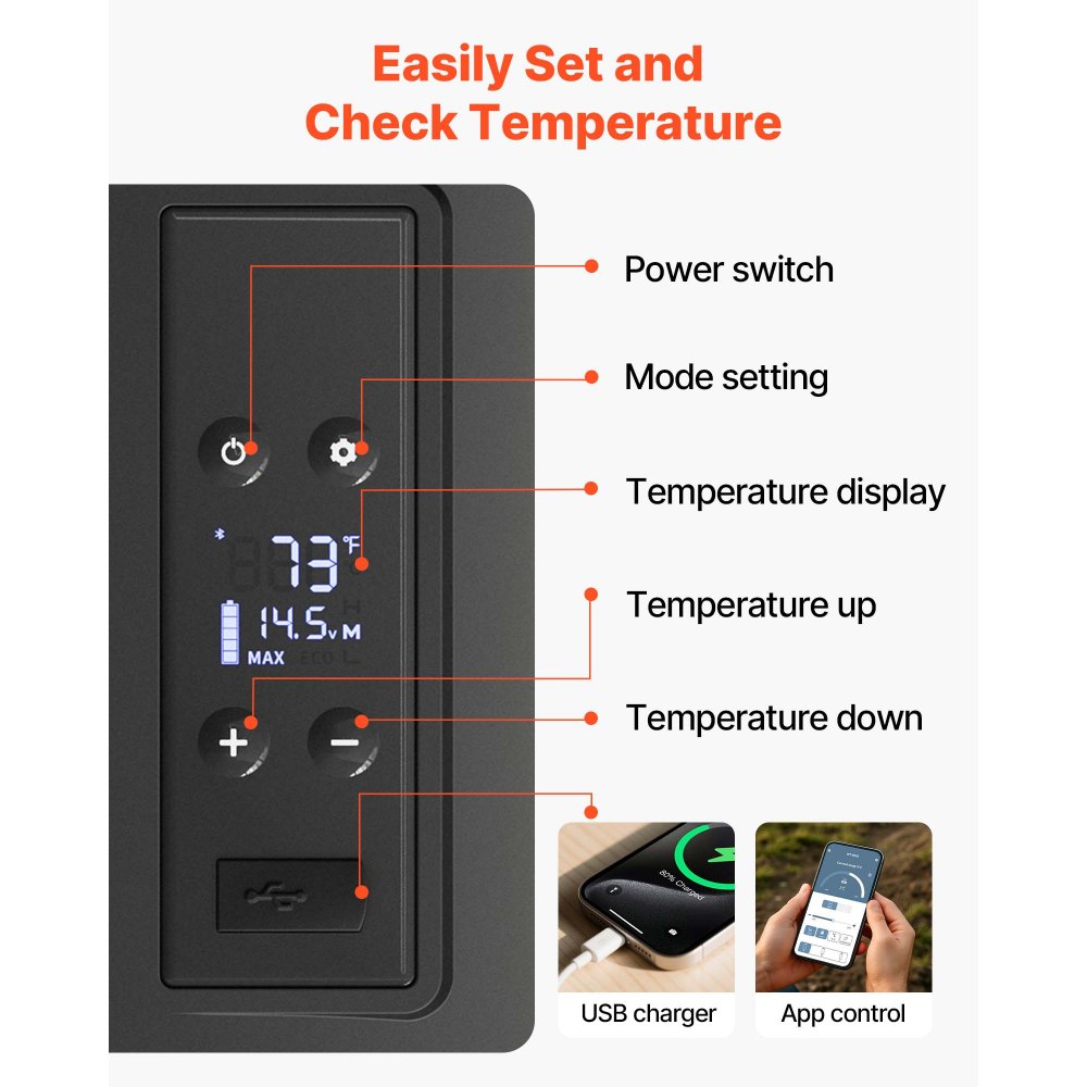 VEVOR Portable Refrigerator 21 Quart(20 Liter),12 Volt Refrigerator App Control(-4℉~68℉), Car Refrigerator Electric Compressor Cooler with 12/24v DC & 110-240v AC for Camping, Travel, Fishing, Outdoor