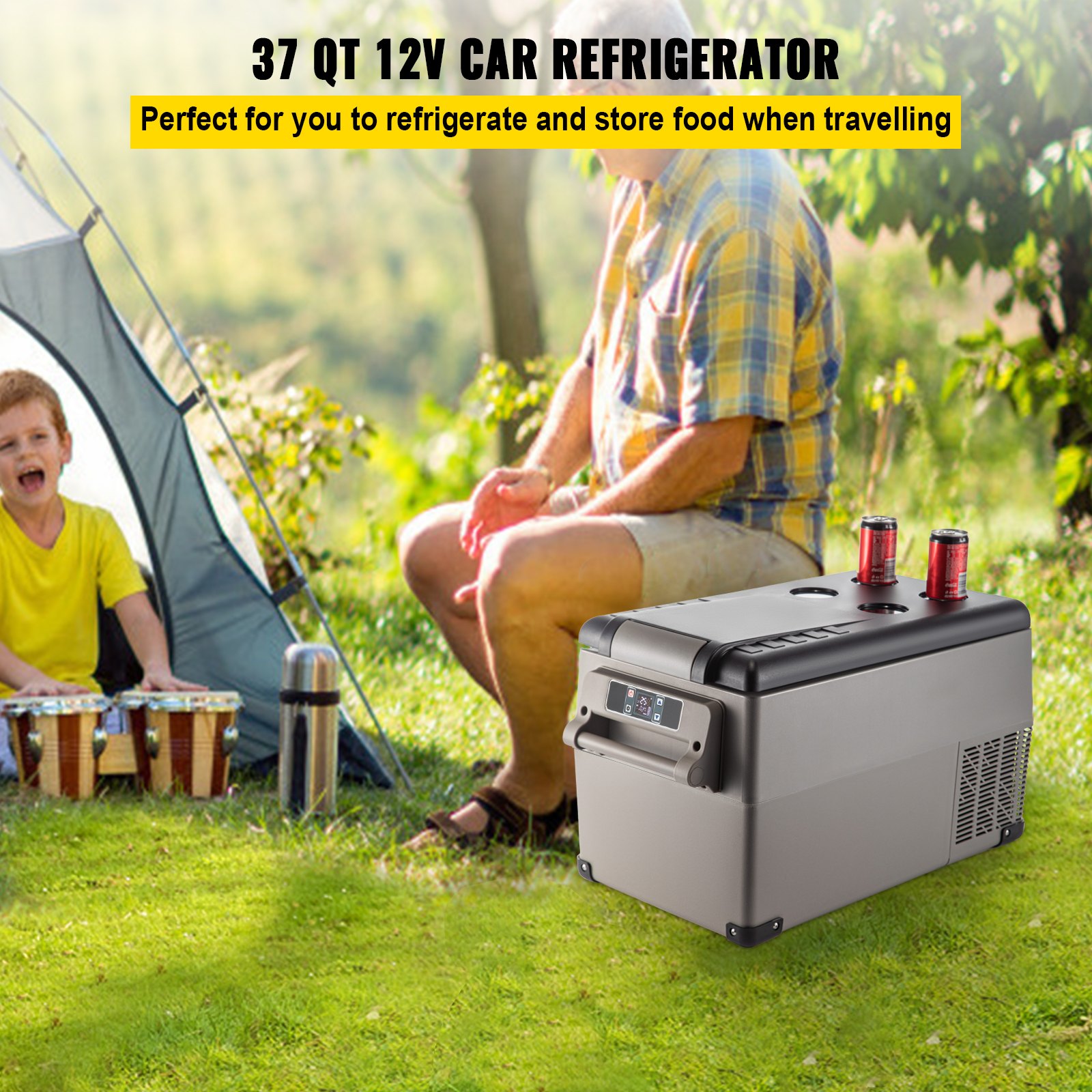 VEVOR Car Refrigerator, DC 12/24V AC100-240V Compressor Electric Cooler, -4°F to 68°F Car Fridge with APP Control, 60W Cars Freezer for RVs, Campsites, Boats, Camping, Fishing, 37 QT Portable Freezer