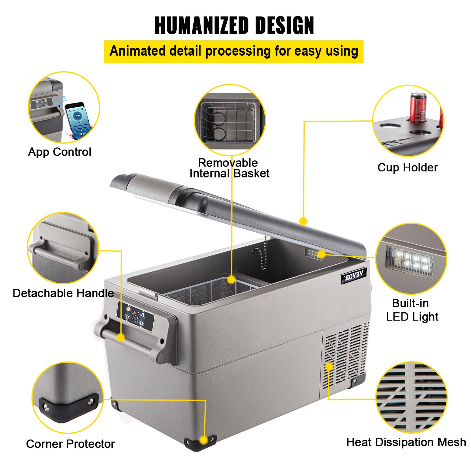 VEVOR Car Refrigerator 35L Compressor Portable Small Refrigerator Refrige Car Refrigerator Freezer Vehicle Car Truck RV Boat Mini Electric Cooler Driving Travel Fishing Outdoor and Home Use