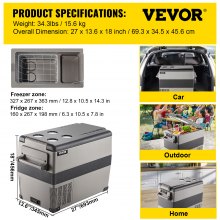 VEVOR 12 Volt Refrigerator 45L(48qt) Fast Cooling Portable Freezer with App Control(-4℉~68℉) Car Fridge with 12/24v DC & 110-240v AC for Travel, Camping and Home Use, 48 Quart, Black