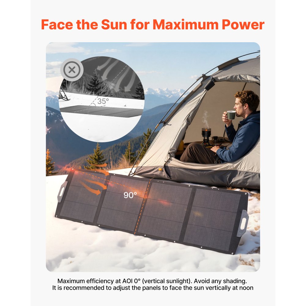 VEVOR 200W Foldable Solar Panel, 24% High-Efficiency Portable Monocrystalline Solar Panel Charger with MC4 Output, USB-A, Type-C & DC Ports, IP67 Waterproof for Power Stations, Camping, Hiking Trips