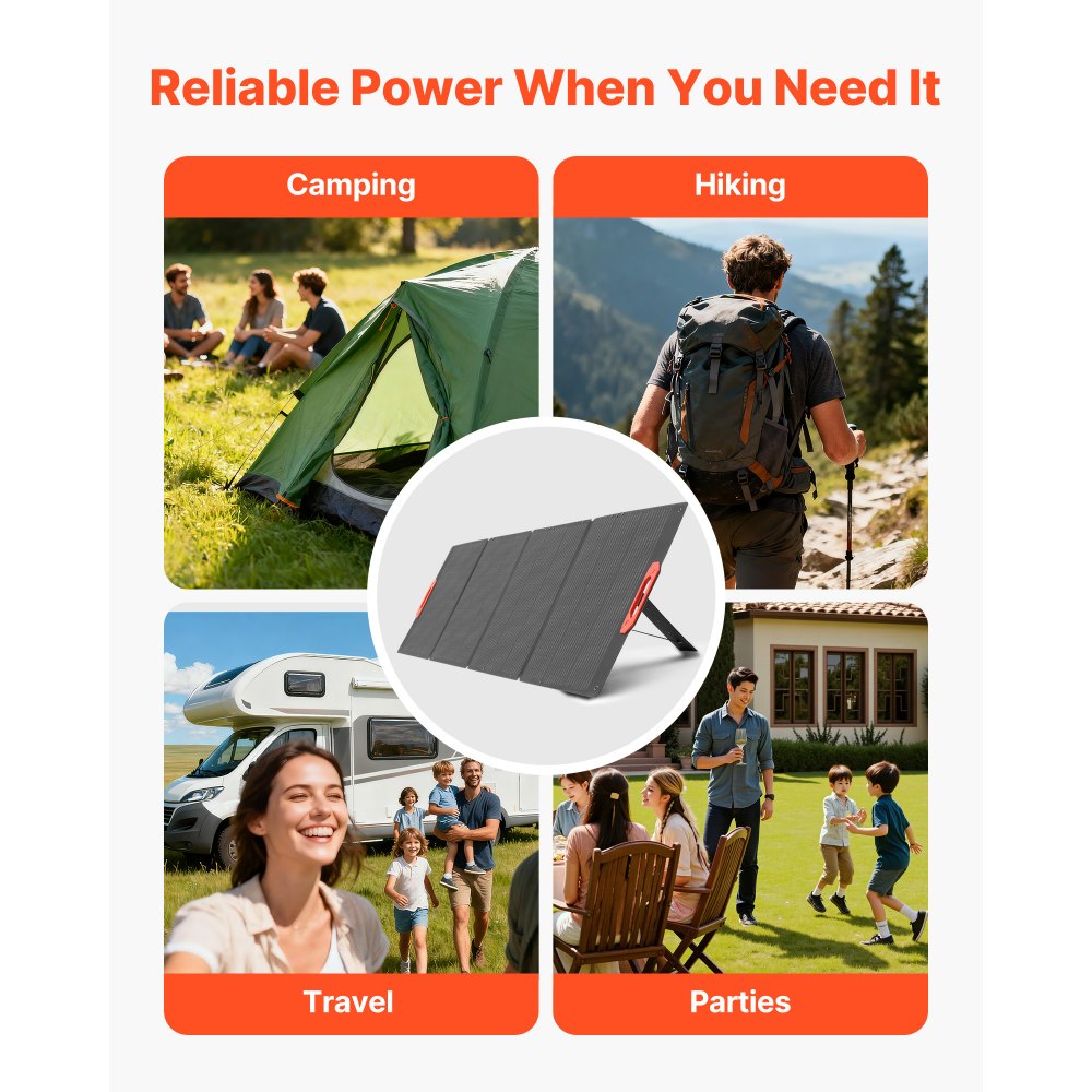 VEVOR 300W Foldable Monocrystalline Solar Panel, 23% High-Efficiency Portable Mono Solar Panel Charger with MC4 Output & 10-in-1 DC Adapters, IP67 Waterproof for Power Stations, Camping, Hiking Trips