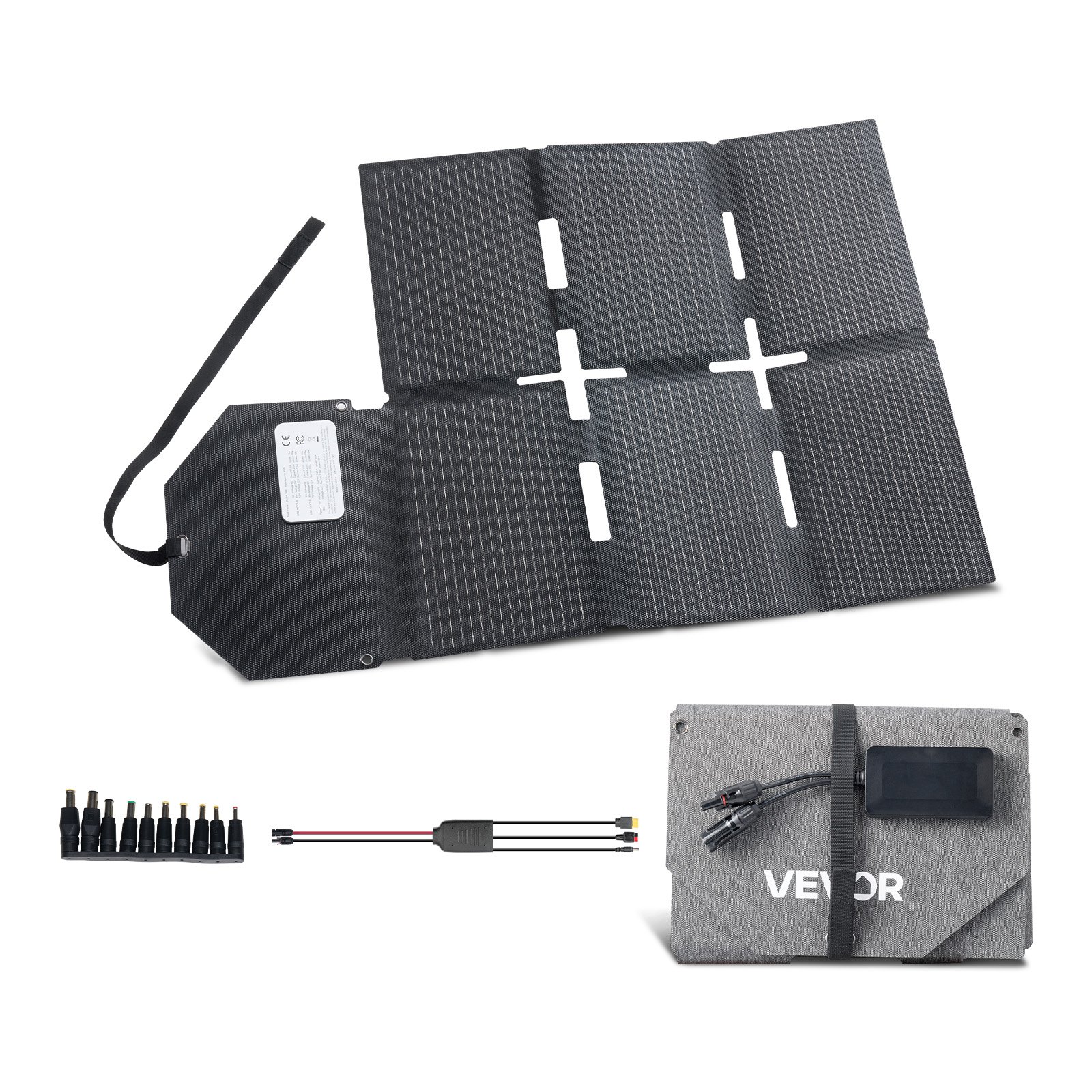 VEVOR 60W Foldable Solar Panel Charger, 16BB N-Type Monocrystalline Solar Panel 24% Efficiency, Lightweight Portable with MC4 Output, Type-C, USB-A & DC Ports for Power Stations Camping Hiking