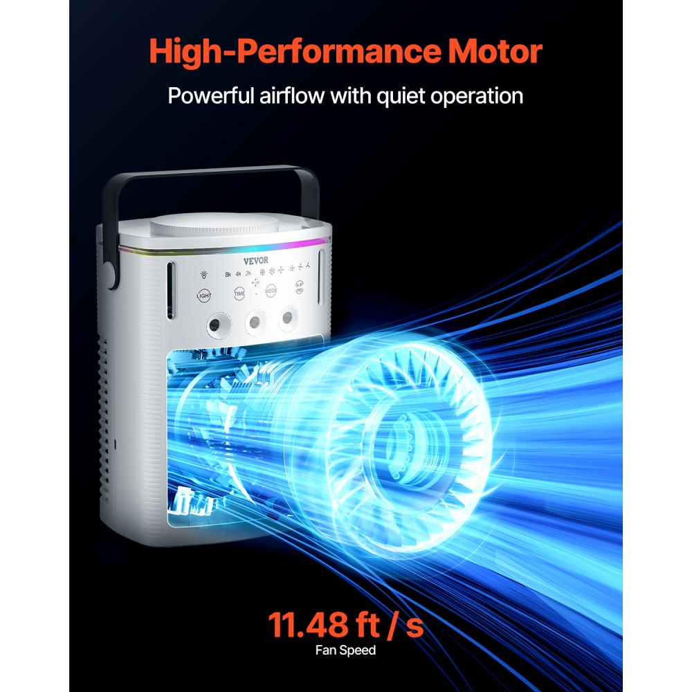 VEVOR Portable Air Conditioner, 4-in-1 Evaporative Air Cooler with Remote Control, 3-Speed Mini Air Conditioner with Timer, 3 Mist Levels, 1L Water Tank, 120° Oscillating Mini AC Fan for Desktop Home