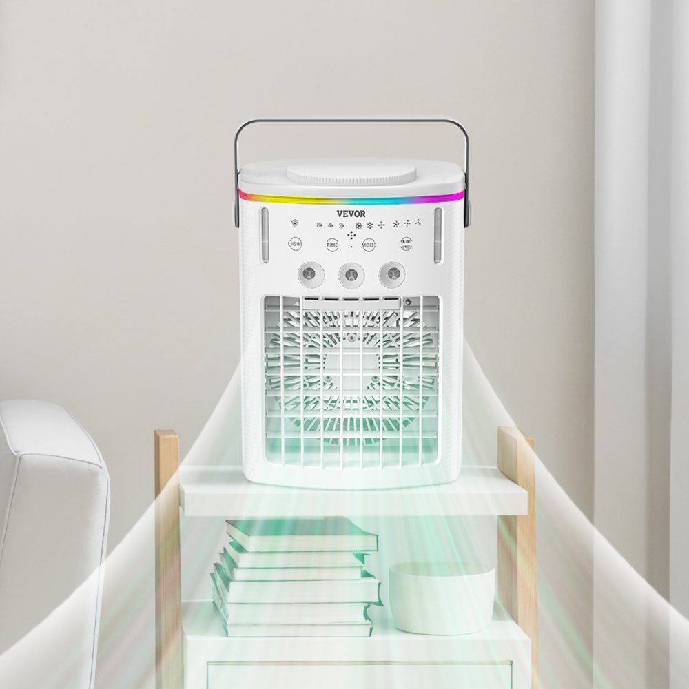 VEVOR Portable Air Conditioner, 4-in-1 Evaporative Air Cooler with Remote Control, 3-Speed Mini Air Conditioner with Timer, 3 Mist Levels, 1L Water Tank, 120° Oscillating Mini AC Fan for Desktop Home