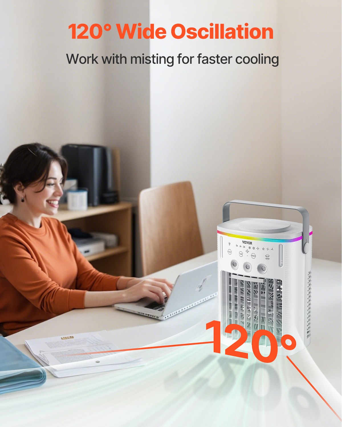 VEVOR Portable Air Conditioner, 4-in-1 Evaporative Air Cooler with Remote Control, 3-Speed Mini Air Conditioner with Timer, 3 Mist Levels, 1L Water Tank, 120° Oscillating Mini AC Fan for Desktop Home
