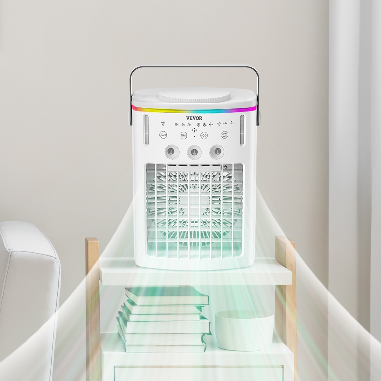 VEVOR Portable Air Conditioner, 4-in-1 Evaporative Air Cooler with Remote Control, 3-Speed Mini Air Conditioner with Timer, 3 Mist Levels, 1L Water Tank, 120° Oscillating Mini AC Fan for Desktop Home