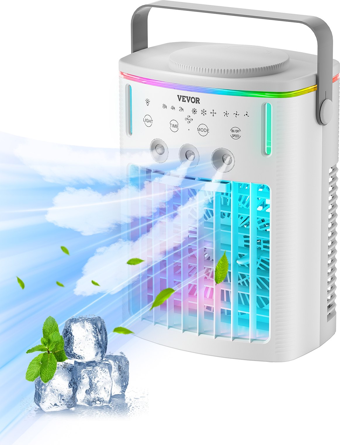 VEVOR Portable Air Conditioner, 4-in-1 Evaporative Air Cooler with Remote Control, 3-Speed Mini Air Conditioner with Timer, 3 Mist Levels, 1L Water Tank, 120° Oscillating Mini AC Fan for Desktop Home