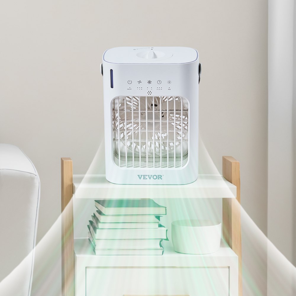 VEVOR Portable Air Conditioner, 4-in-1 Evaporative Air Cooler, 3-Speed Mini Air Conditioner with 0-7H Smart Timer, 700ml Water Tank, 7-Color Light, Personal Mini Desk AC Fan for Bedroom Office Room
