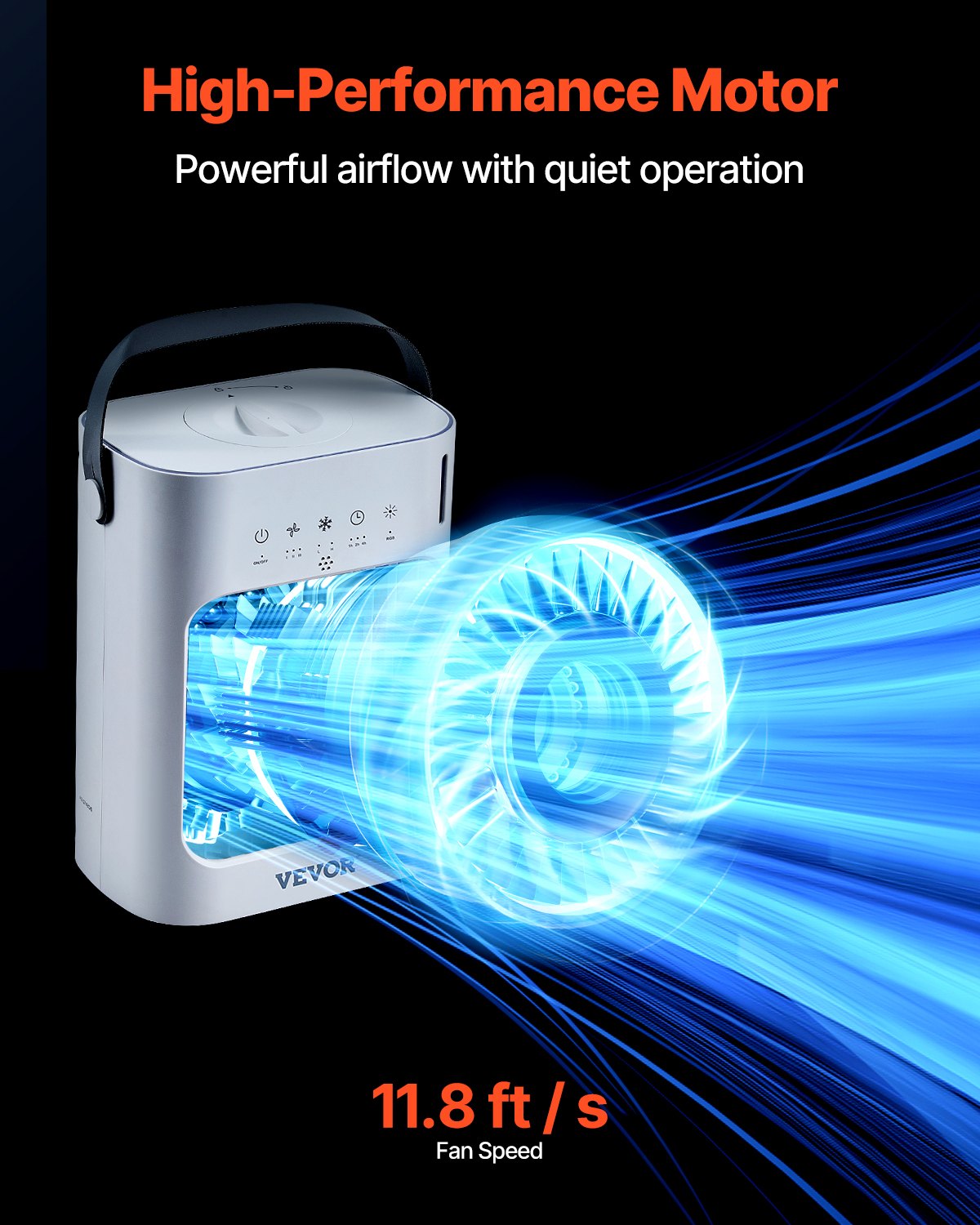 VEVOR Portable Air Conditioner, 4-in-1 Evaporative Air Cooler, 3-Speed Mini Air Conditioner with 0-7H Smart Timer, 700ml Water Tank, 7-Color Light, Personal Mini Desk AC Fan for Bedroom Office Room