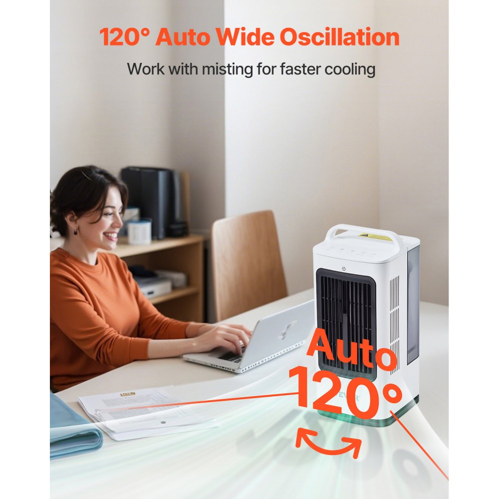 VEVOR Portable Air Conditioner, 4-in-1 Evaporative Air Cooler, 3-Speed Mini Air Conditioner with 0-7H Smart Timer, 1700ml Water Tank, 7-Color Light, Personal Mini Desk AC Fan for Bedroom Office Room