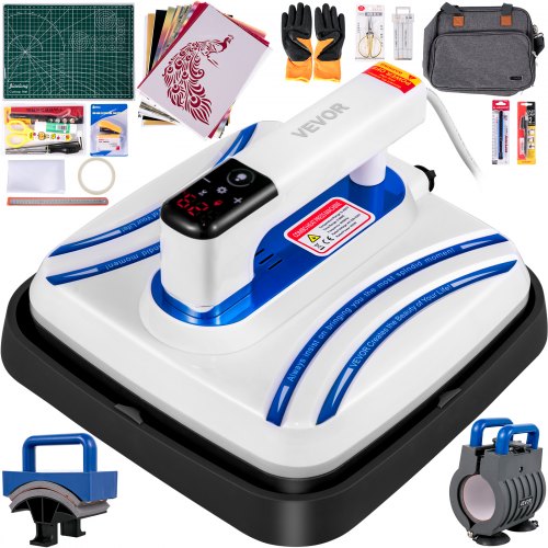 Máquina de prensa de calor VEVOR, 15 x 15 pulgadas, 5 en 1 Combo Swing Away T-Shirt Sublimation Printer con revestimiento de teflón, control de calor preciso, accesorios de taza/tapa/plato incluidos, lista ETL/FCC, negro