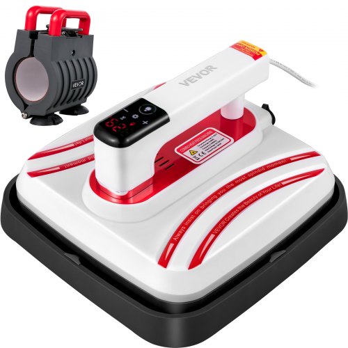 VEVOR Heat Press 10 x 10 Inch Easy Press 800W Portable Red Mini Press Easy Mini Press Vibration Function Heat Press Machine for Mugs,T Shirts with Sensitive Touch Screen Display & Double-Tube Heating