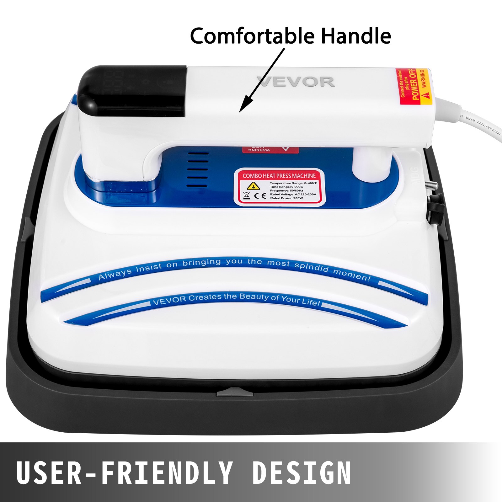 VEVOR Heat Press 10 x 10 Easy Press 800W 3 In 1 Portable Blue Mini Press Easy Mini Press Vibration Function Heat Press Machine for DIY T-shirt, Mug and T-Shirts with Sensitive Touch Screen Display