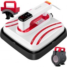 VEVOR Heat Press 10 x 10 Inch Easy Press 3 In 1 800W Portable Red Mini Press Easy Mini Press Vibration Function Heat Press Machine for Mugs, Caps, and T-Shirts with Double-tube Heating