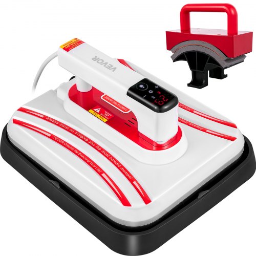 VEVOR Portable Heat Press 12x10 Inch 2 in 1 Easy Press 800W Mini Heat Press with Hat Press Attachment Heat Press Machine for T Shirts Bags Hats and Small HTV Vinyl Projects(Red)