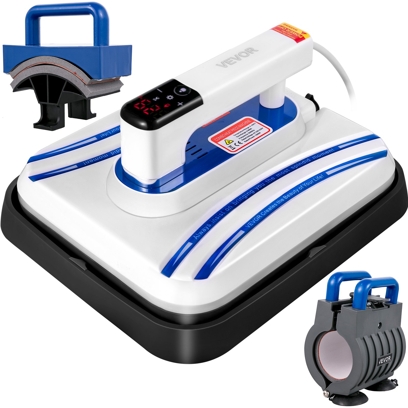 Heat Press Easy Press 12x10 Blue Portable 3 In 1 Heat Press Machine for Mug, Cap