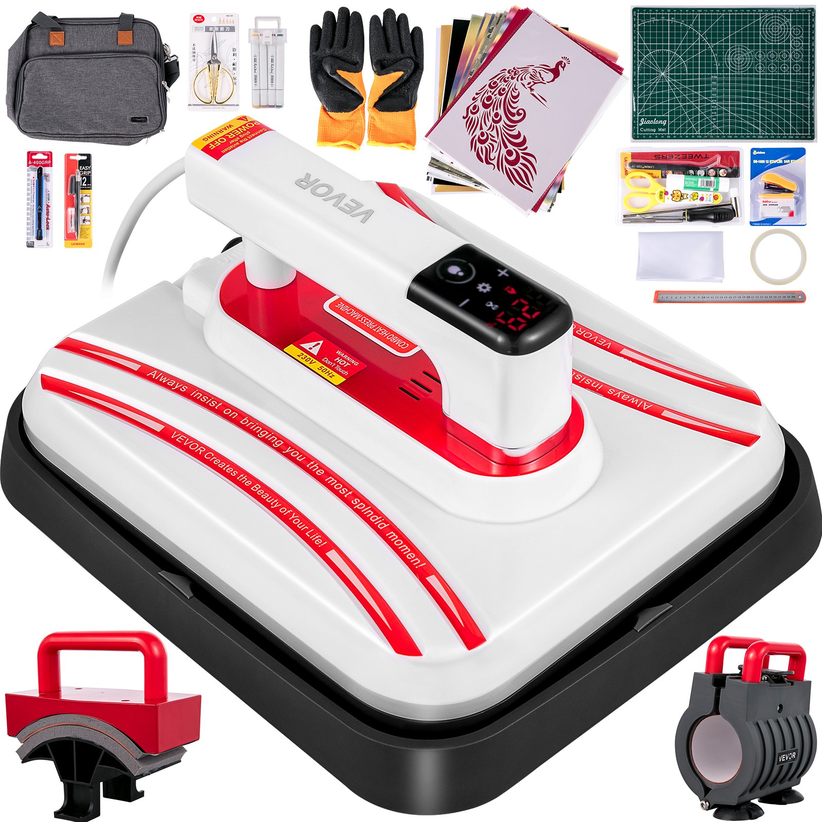 Heat Press Easy Press 12x10, Red Portable 4 In 1 Heat Press Machine for Mug, Cap