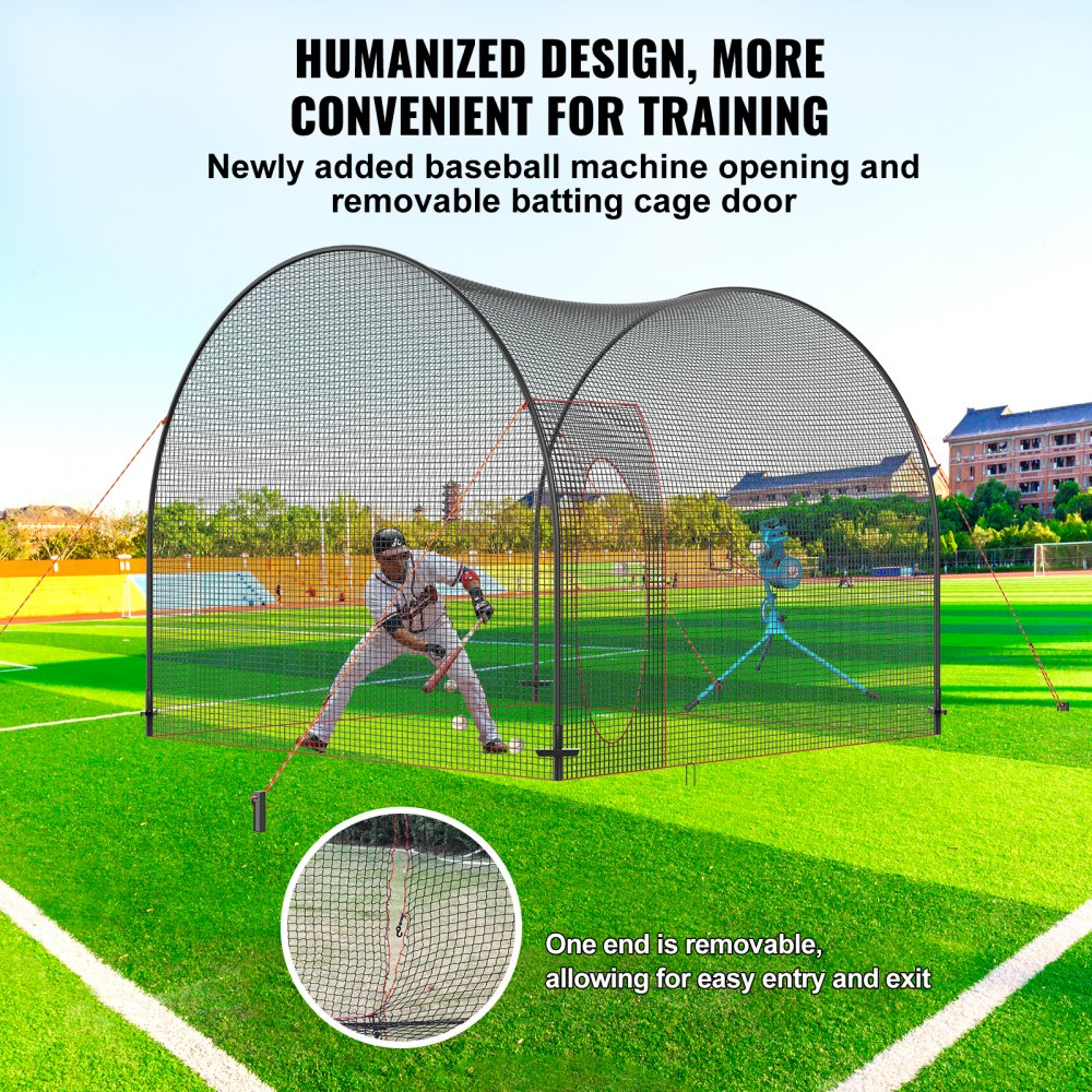 VEVOR Baseball Batting Cage, Softball and Baseball Batting Cage Net and Frame, Practice Portable Cage Net with Carry Bag, Heavy Duty Enclosed Pitching Cage, for Backyard Batting Hitting Training,365cm