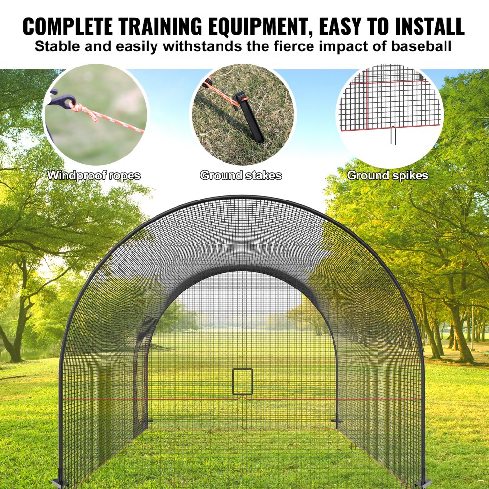 VEVOR Baseball Batting Cage, Softball and Baseball Batting Cage Net and Frame, Practice Portable Cage Net with Carry Bag, Heavy Duty Enclosed Pitching Cage, for Backyard Batting Hitting Training,365cm