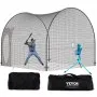 VEVOR Baseball Batting Cage, Softball and Baseball Batting Cage Net and Frame, Practice Portable Cage Net with Carry Bag, Heavy Duty Enclosed Pitching Cage, for Backyard Batting Hitting Training, 12FT