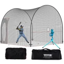 VEVOR Baseball Batting Cage, Softball and Baseball Batting Cage Net and Frame, Practice Portable Cage Net with Carry Bag, Heavy Duty Enclosed Pitching Cage, for Backyard Batting Hitting Training, 12FT