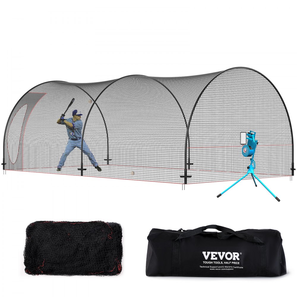 VEVOR Baseball Batting Cage, Softball and Baseball Batting Cage Net and Frame, Practice Portable Cage Net with Carry Bag, Heavy Duty Enclosed Pitching Cage, for Backyard Batting Hitting Training, 22FT