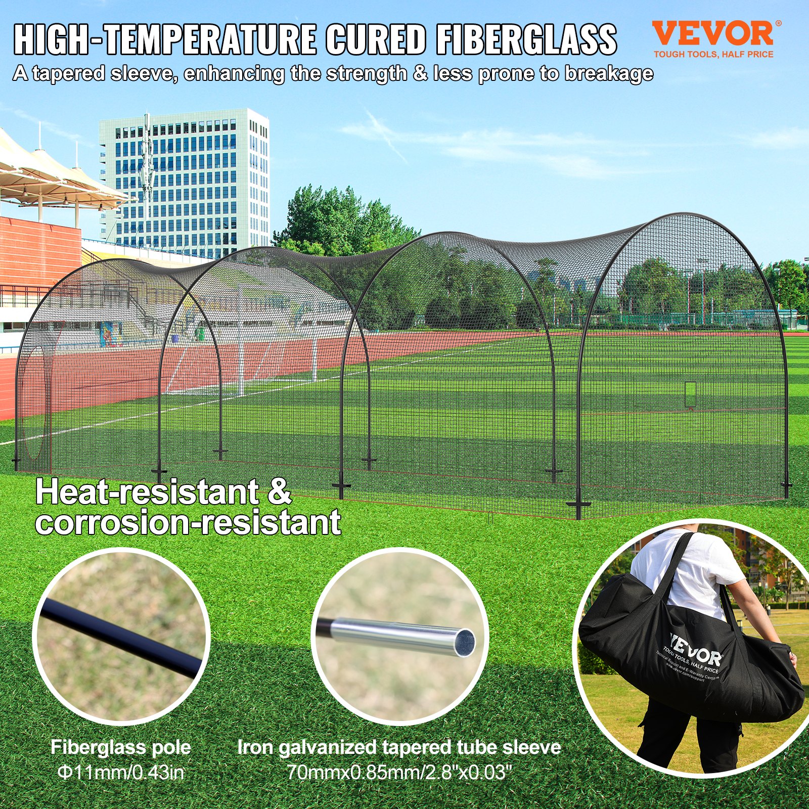 VEVOR Baseball Batting Cage, Softball and Baseball Batting Cage Net and Frame, Practice Portable Cage Net with Carry Bag, Heavy Duty Enclosed Pitching Cage, for Backyard Batting Hitting Training1005CM