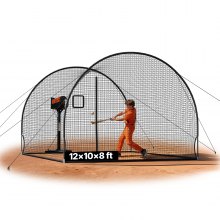 VEVOR Baseball Batting Cage, 12.0 x 10.2 x 7.6 FT Freestanding Portable Batting Cage, Hitting Cages with 4-Ply Knotless Polyester & Pitching Machine Opening, Battings Cages Netting for Indoor Outdoor
