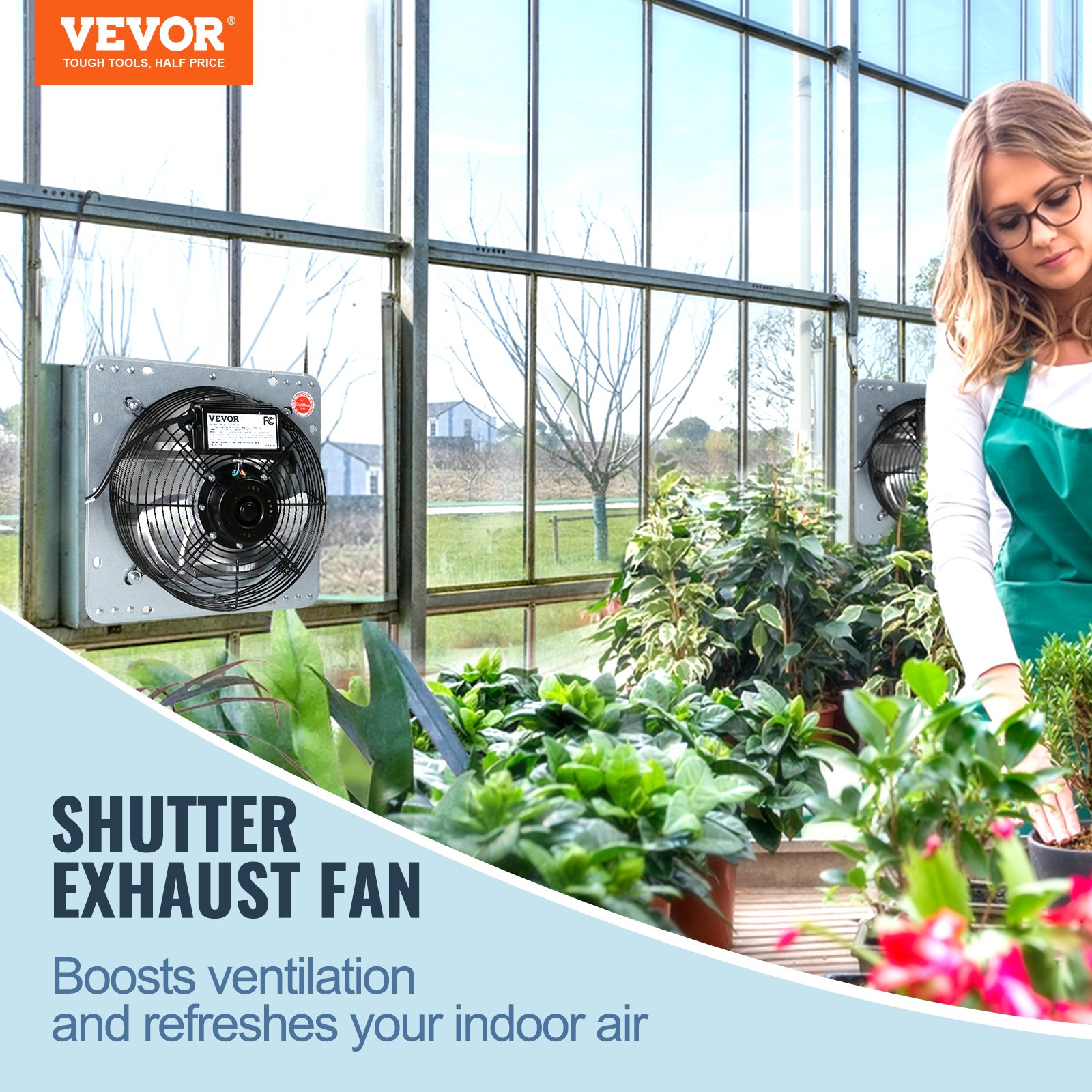 VEVOR Shutter Exhaust Fan, 356 mm High-speed 1400RPM 994 CFM, Aluminum Wall Mount Attic Fan with AC-motor, Ventilation and Cooling for Greenhouses, Garages, Sheds, Shops