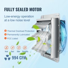 VEVOR Shutter Exhaust Fan, 356 mm High-speed 1400RPM 994 CFM, Aluminum Wall Mount Attic Fan with AC-motor, Ventilation and Cooling for Greenhouses, Garages, Sheds, Shops
