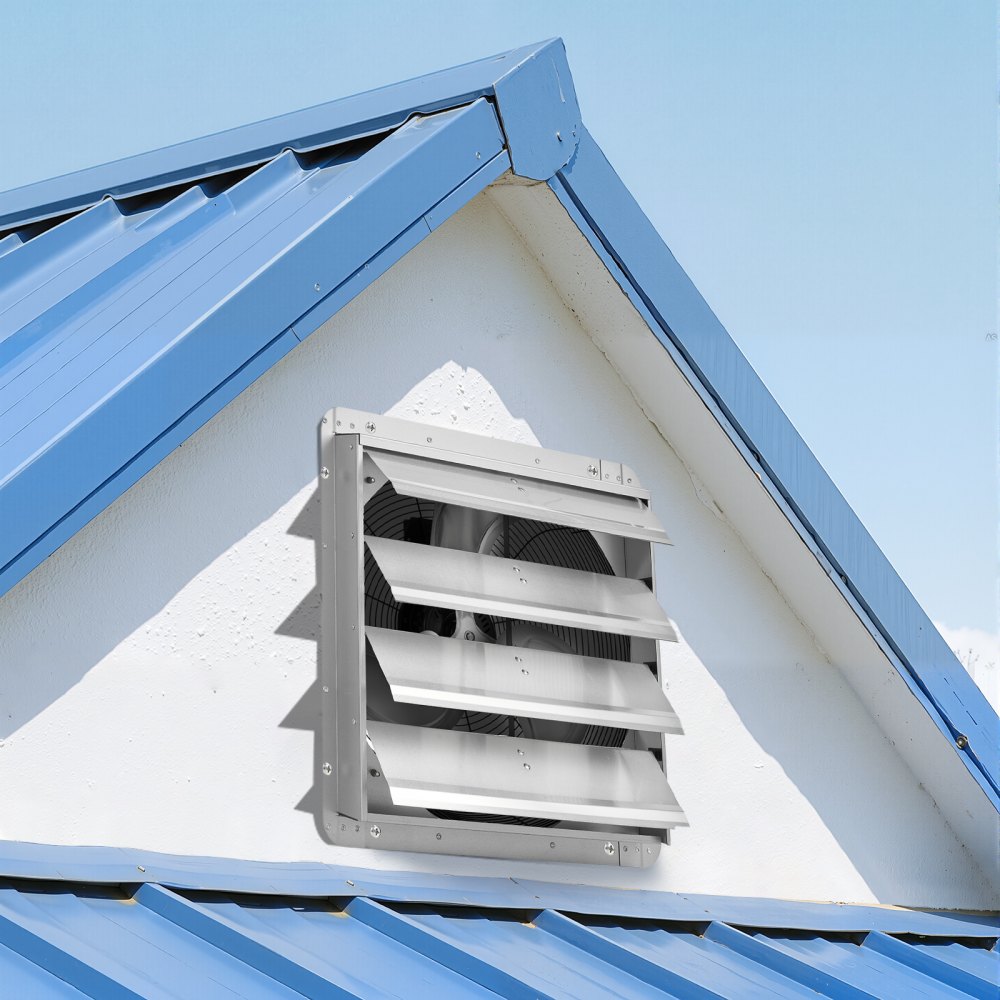 VEVOR 18 inch Shutter Exhaust Fan, Wall Mounted Attic Vent Fan with 2200 CFM Airflow, AC Motor, Heavy-duty Steel Construction, Low Noise for Shed, Garage, Greenhouse Ventilation Cooling, Silver