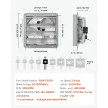 VEVOR 18 in Shutter Exhaust Fan Wall Mount 2200 CFM for Shed