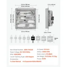 VEVOR 20 in Shutter Exhaust Fan Wall Mount 3000 CFM for Shed