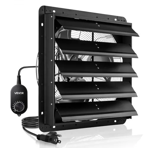 VEVOR 20 inch Shutter Exhaust Fan, Wall Mounted Attic Vent Fan with Variable Speed Controller, 3000 CFM, AC Motor, Heavy-duty Steel, Low Noise for Shed, Garage, Greenhouse Ventilation Cooling, Black