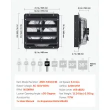 VEVOR 18 in Shutter Exhaust Fan with Speed Controller Wall Mount for Shed