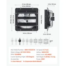 VEVOR 14 in Shutter Exhaust Fan with Speed Controller Wall Mount for Shed