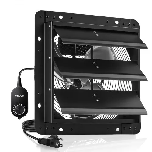 VEVOR 12 inch Shutter Exhaust Fan, Wall Mounted Attic Vent Fan with Variable Speed Controller, 1100 CFM, AC Motor, Heavy-duty Steel, Low Noise for Shed, Garage, Greenhouse Ventilation Cooling, Black