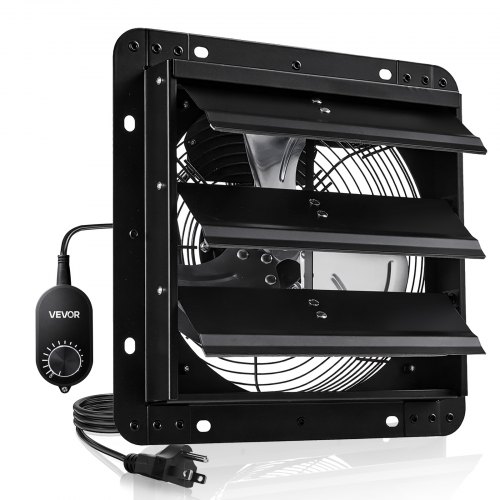 VEVOR 10 inch Shutter Exhaust Fan, Wall Mounted Attic Vent Fan with Variable Speed Controller, 900 CFM, AC Motor, Heavy-duty Steel, Low Noise for Shed, Garage, Greenhouse Ventilation Cooling, Black