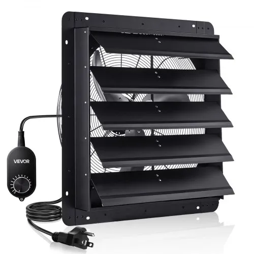 VEVOR 24 inch Shutter Exhaust Fan, Wall Mounted Attic Vent Fan with Variable Speed Controller, 4800 CFM, AC Motor, Heavy-duty Steel, Low Noise for Shed, Garage, Greenhouse Ventilation Cooling, Black