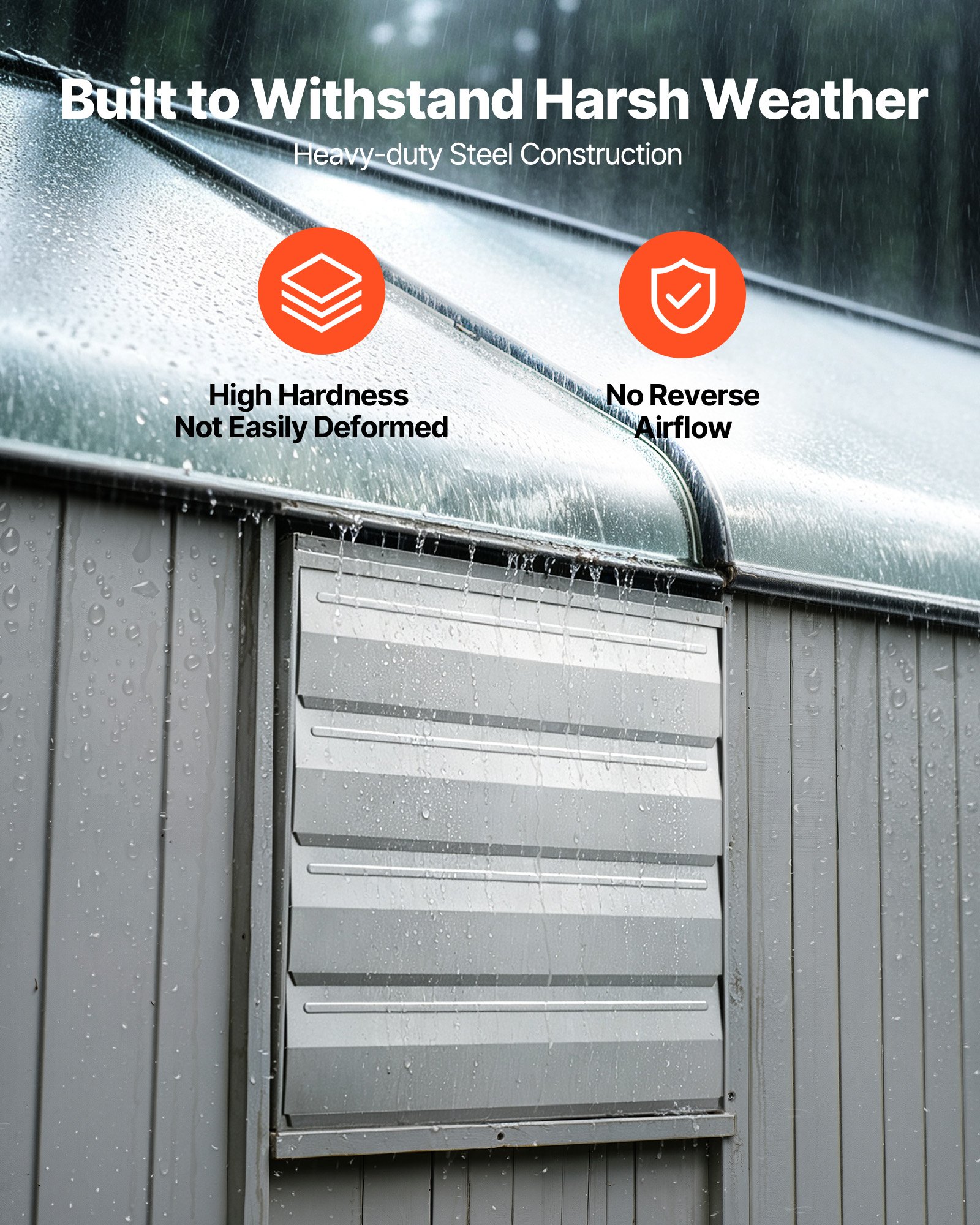 VEVOR Shutter Exhaust Fan 413 mm Wall Mounted Automatic Louvers Silver, Sturdy Steel Housing, 2270 CFM Low Noise, AC Motor, Ventilation and Cooling for Attic, Garage, Barn, Greenhouse, Workshop