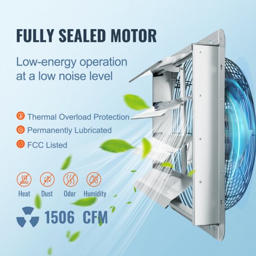VEVOR 16'' Shutter Exhaust Fan, High-speed 2000 CFM, Aluminum Wall Mount Attic Fan with AC-motor, Ventilation and Cooling for Greenhouses, Garages, Sheds, Shops, FCC