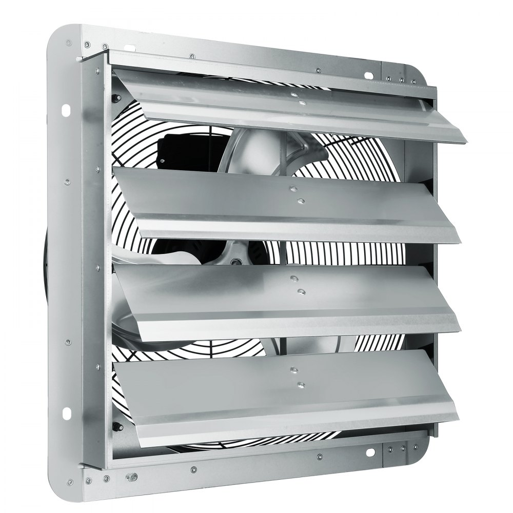 VEVOR shutter exhaust fan with three silver shutters and a protective grill, designed for ventilation.